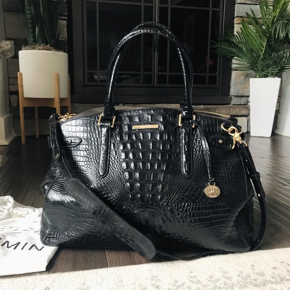 Brahmin Croc Embossed XL Travel Satchel Crossbody Bag - Picture 15 of 16